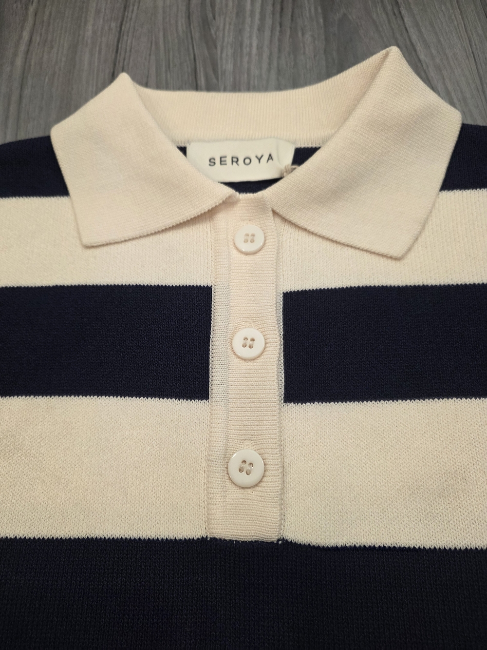 $228 SEROYA Ryla Striped Polo Sweater Nautical In Eggshell/navy cream - Picture 4 of 7